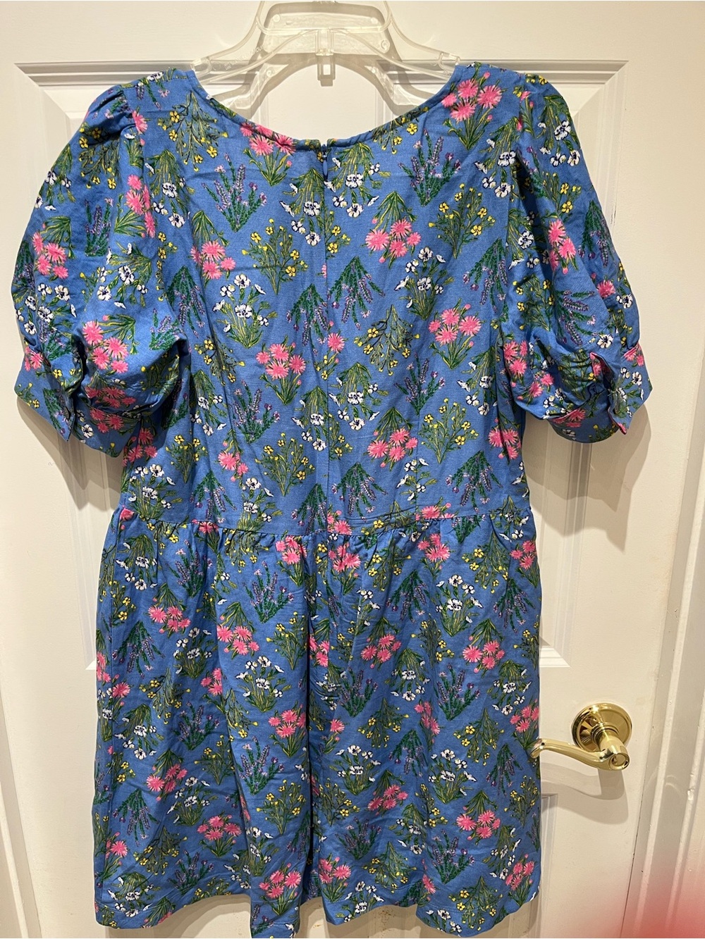 NWOT LOFT Blue Floral U-Neck Periwinkle Blue Puff Sleeve Linen Blend Dress - Picture 8 of 9